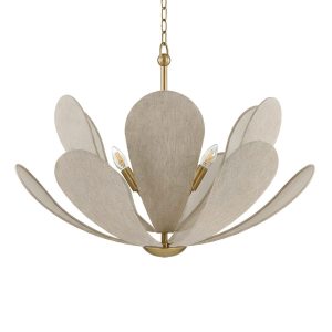 Золотистая люстра "Флэк" с бежевым абажуром