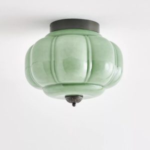 Чёрный светильник "Элаиза" с зелёным плафоном