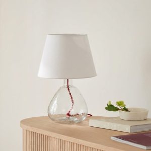 Прозрачная настольная лампа "Дэми" с красным проводом