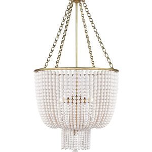 Золотая люстра "Бувье" с белыми бусами