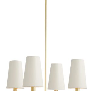 Золотая люстра "Ансель" с белыми абажурами